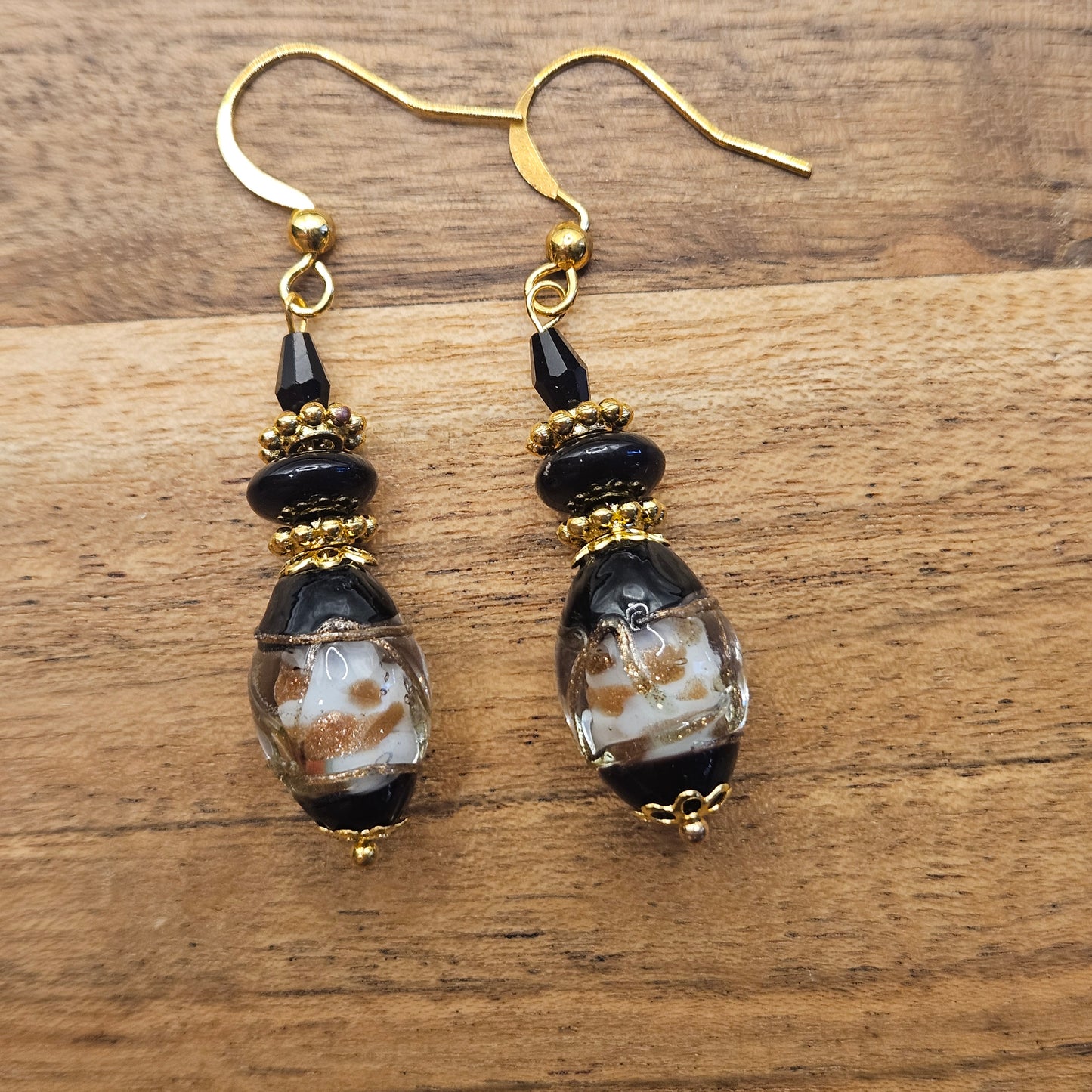 Earrings - Glass & Ceramic Treasures - Black n gold