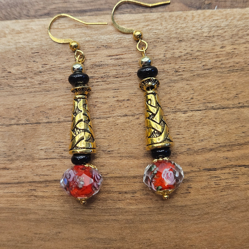 Earrings - Glass Beads - Crystal Red