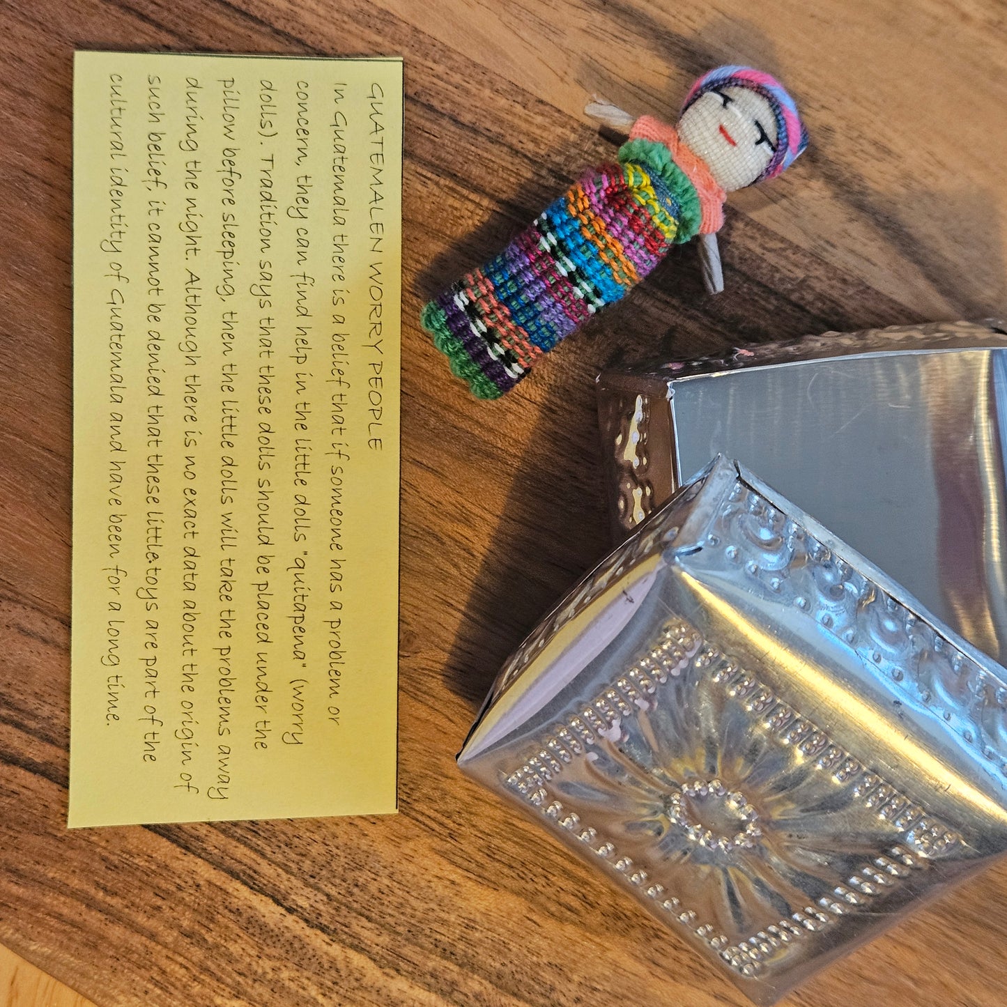 Guatemalan Worry Doll including Hand Pressed tin Box - Doll 6