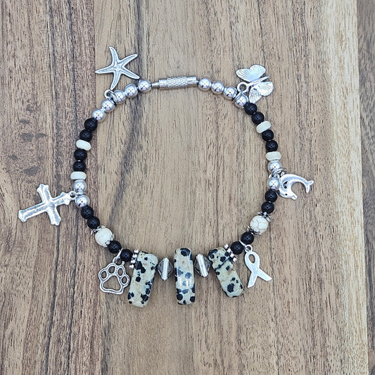 Charm Bracelet - Dalmatian Jasper and Charms