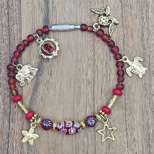 Charm Bracelet - Red'nGold  Murano Glass and Charms