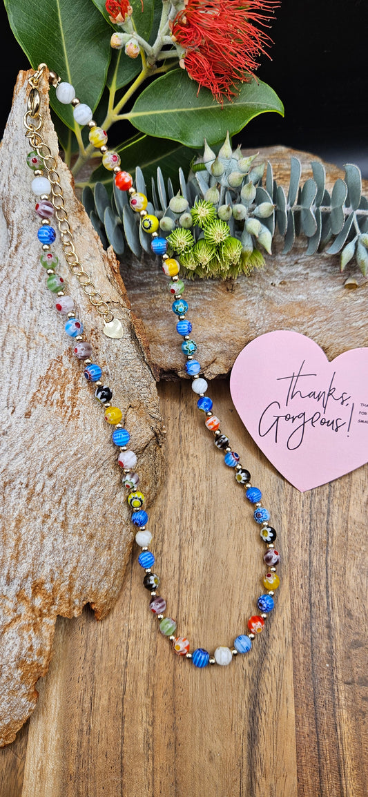 Necklace - Handmade Glass Beads  - Rainbow