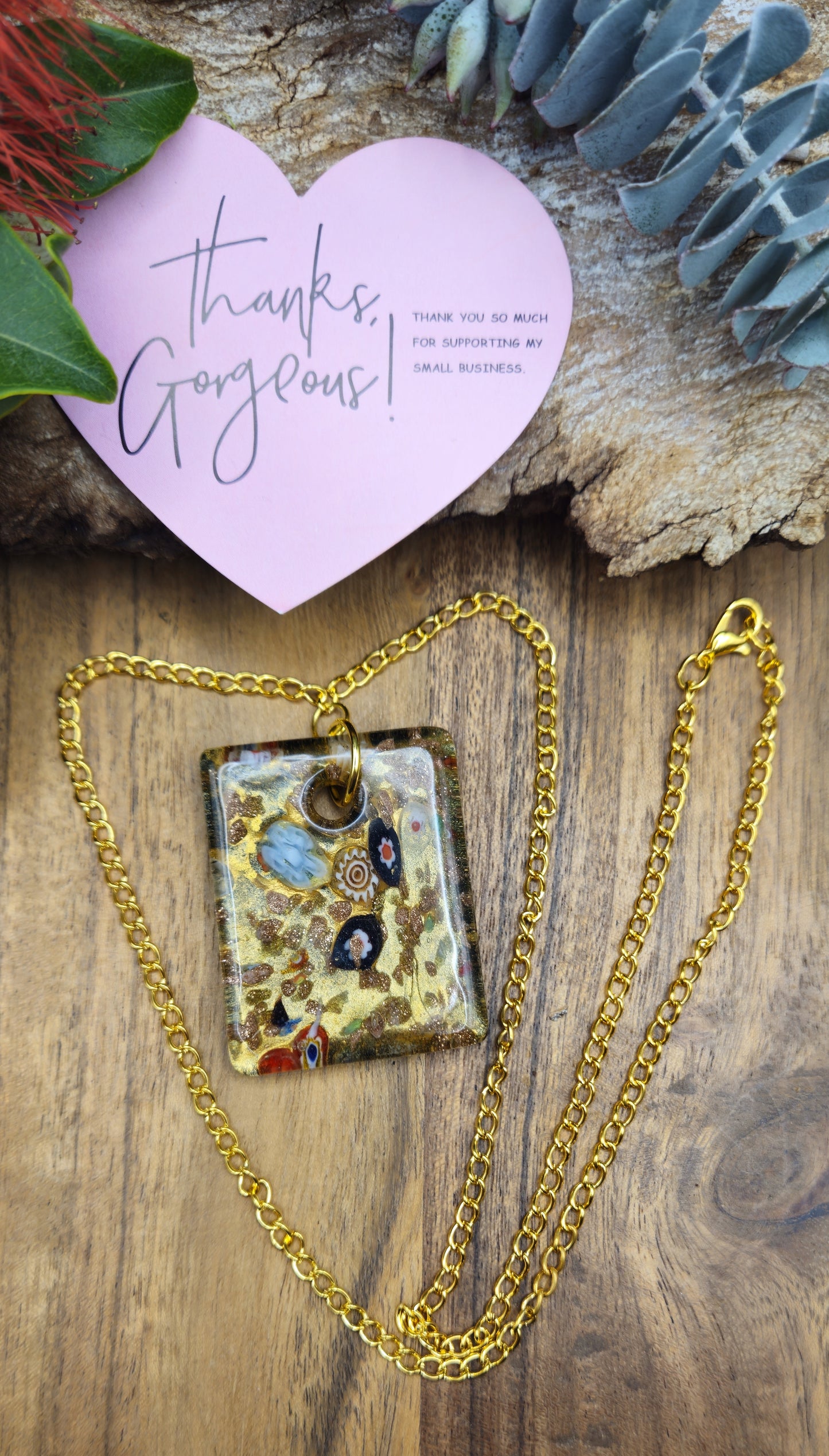 Necklace - Bohemian Glass Inlay Pendant - Boho Tide