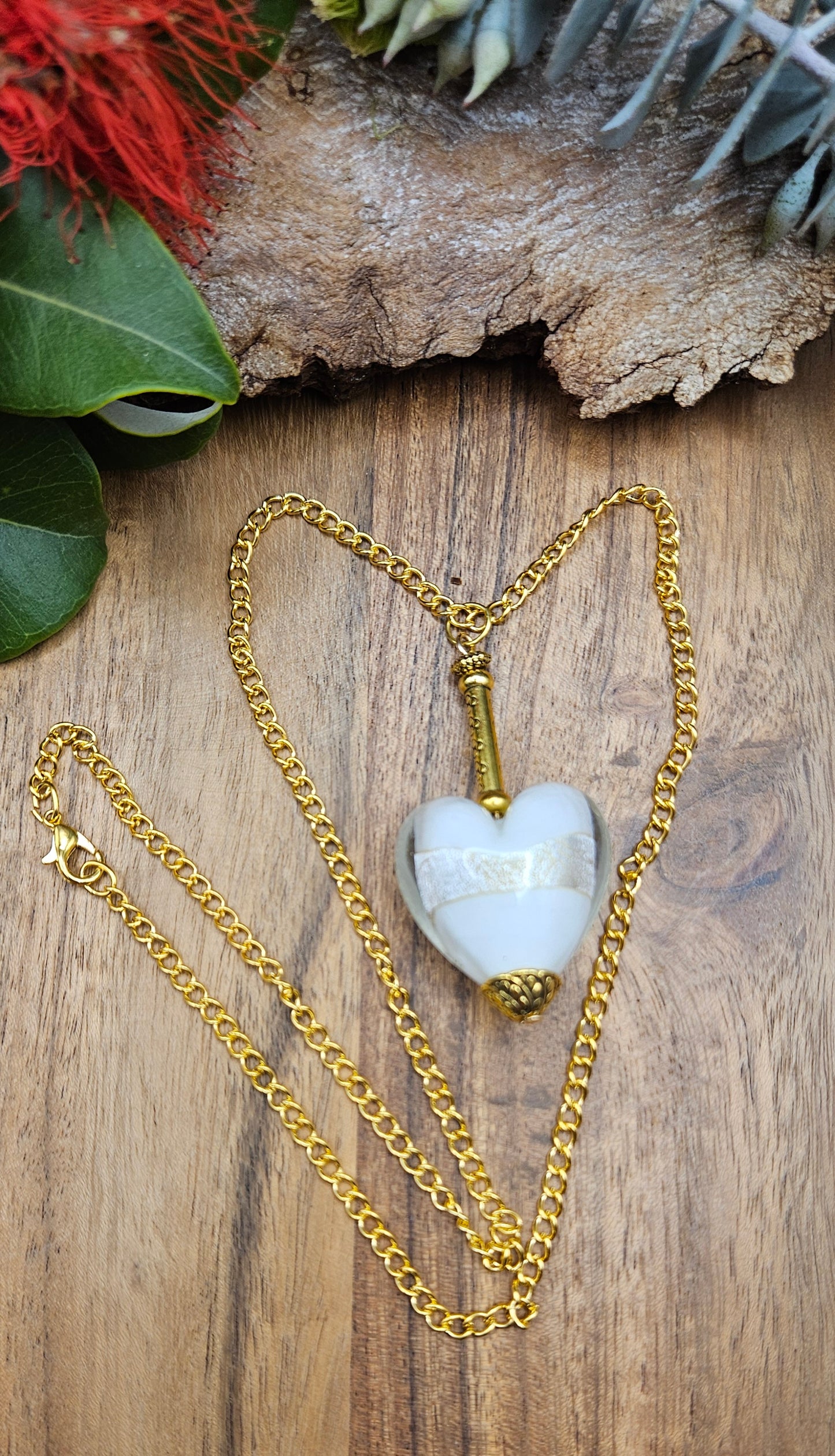 Necklace - Bohemian Glass Inlay Pendant - Pure Heart