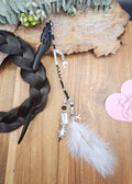 Hairpin - Black n silver Glass and Feather