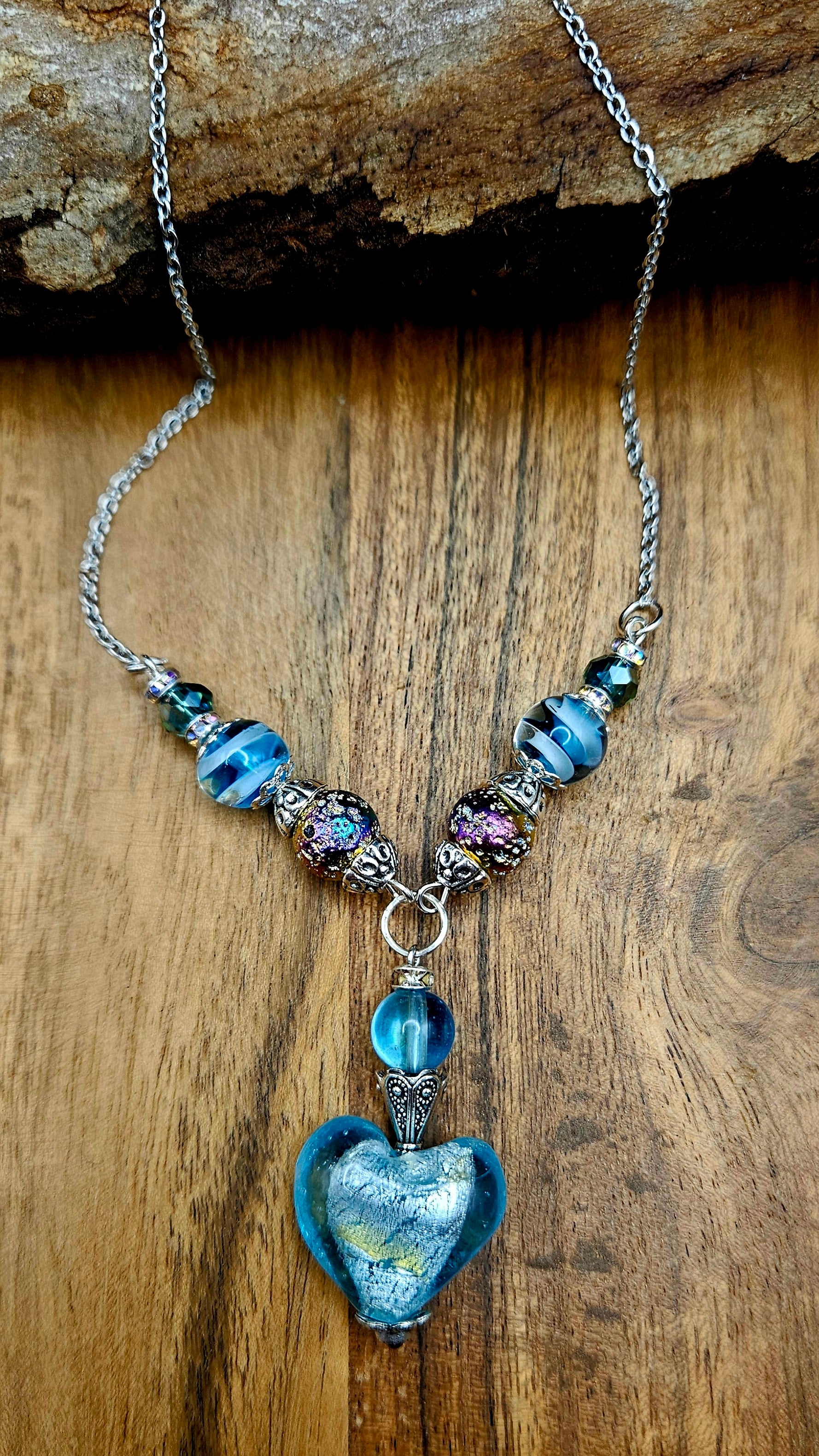 Necklace - Handmade Glass Beads  - Baby Blue