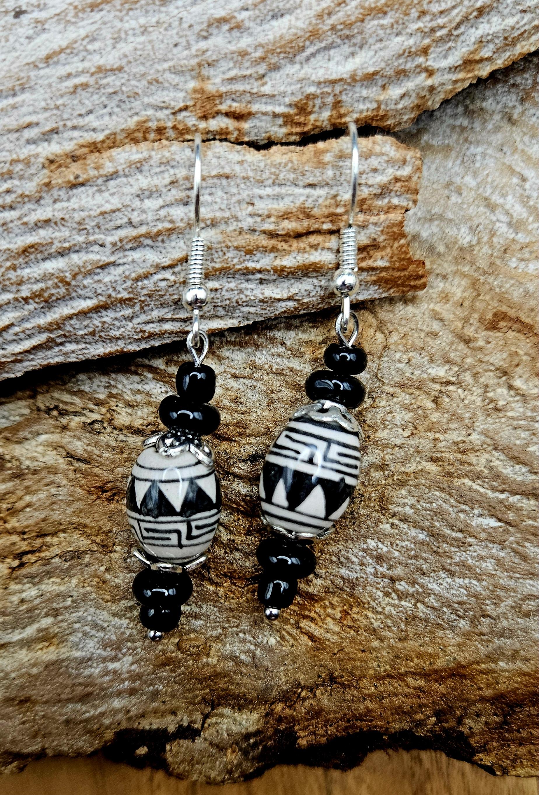 Earrings - Black and White Porcelain