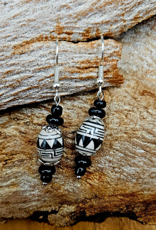 Earrings - Black and White Porcelain