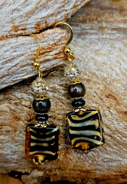 Earrings - Tiger Stripe Lampwork