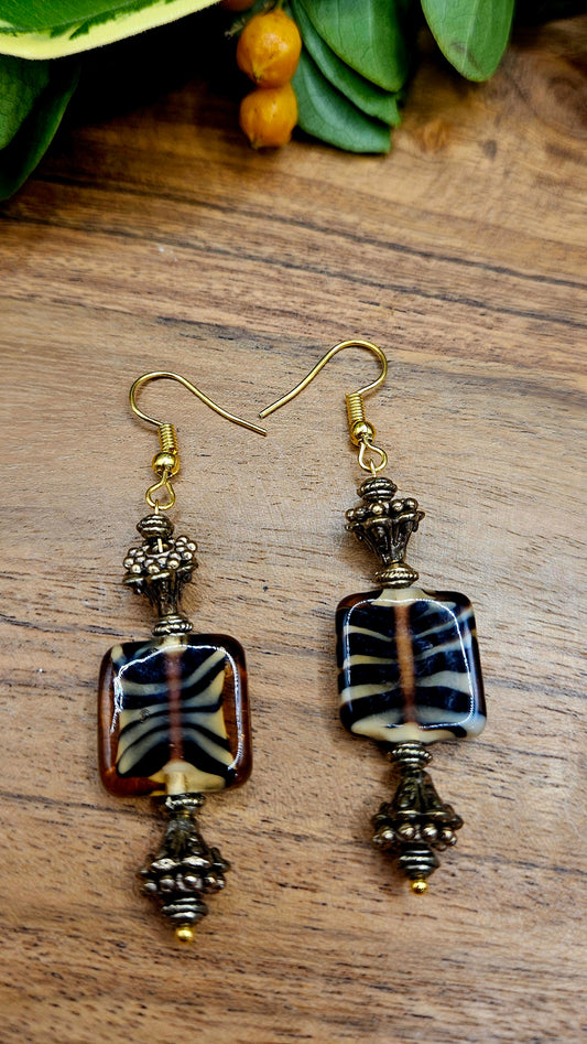 Earrings - Boho - Zebra 1 - Handmade glass beads