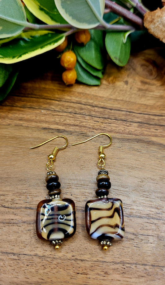 Earrings - Boho - Zebra 2 - Handmade glass beads