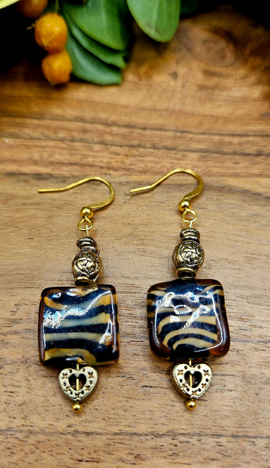Earrings - Boho - Zebra 3 - Handmade glass beads