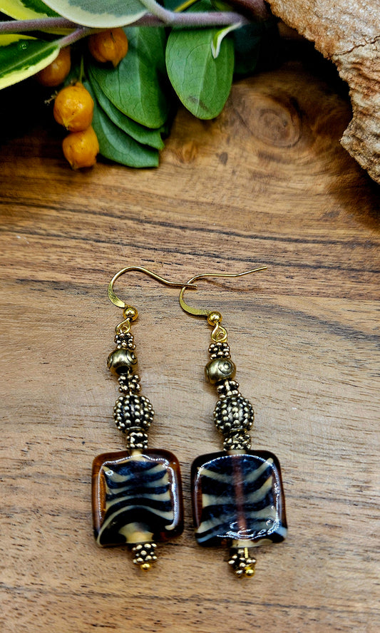 Earrings - Boho - Zebra 4 - Handmade glass beads