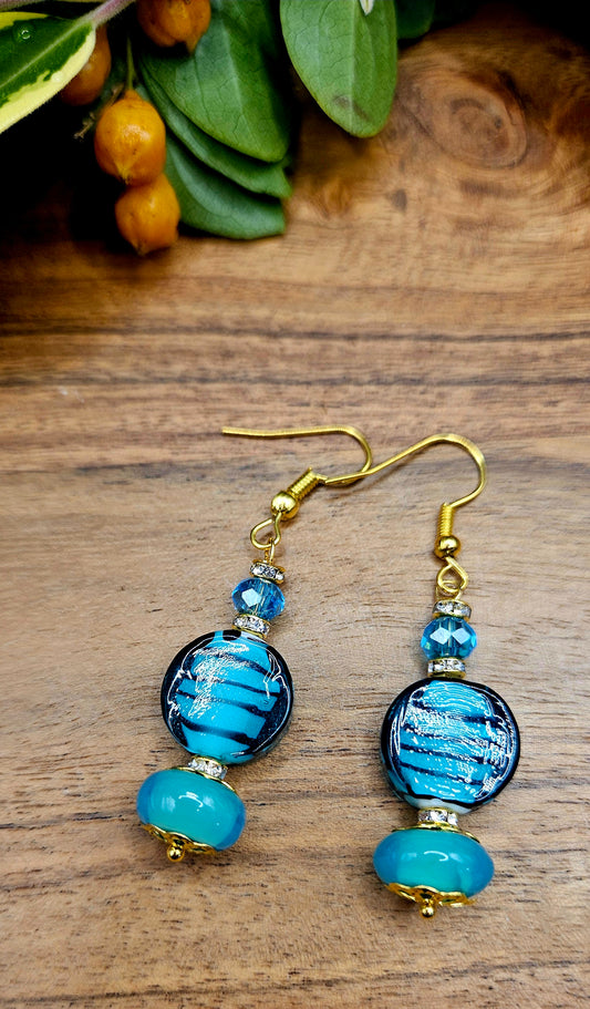Earrings - Boho - Blue Zebra  - Coral Ocean
