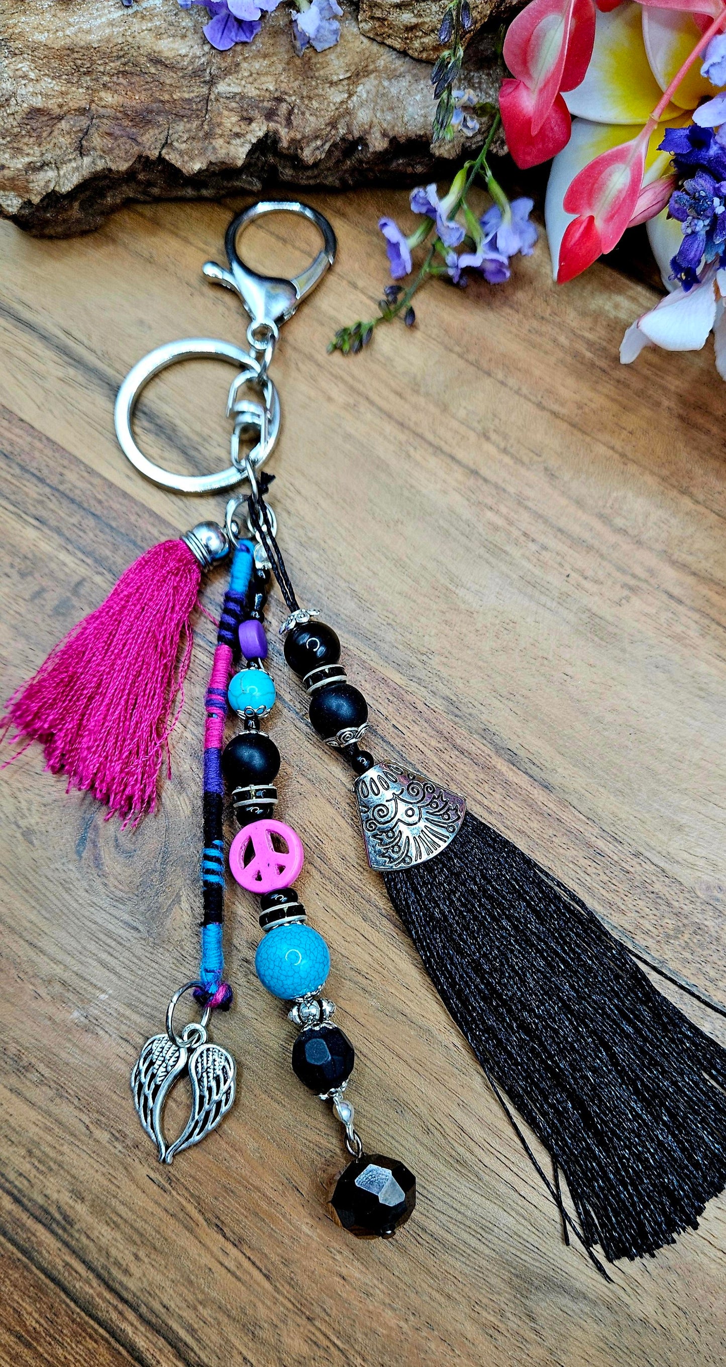 Bag Bling/Keyring - Black n Pink