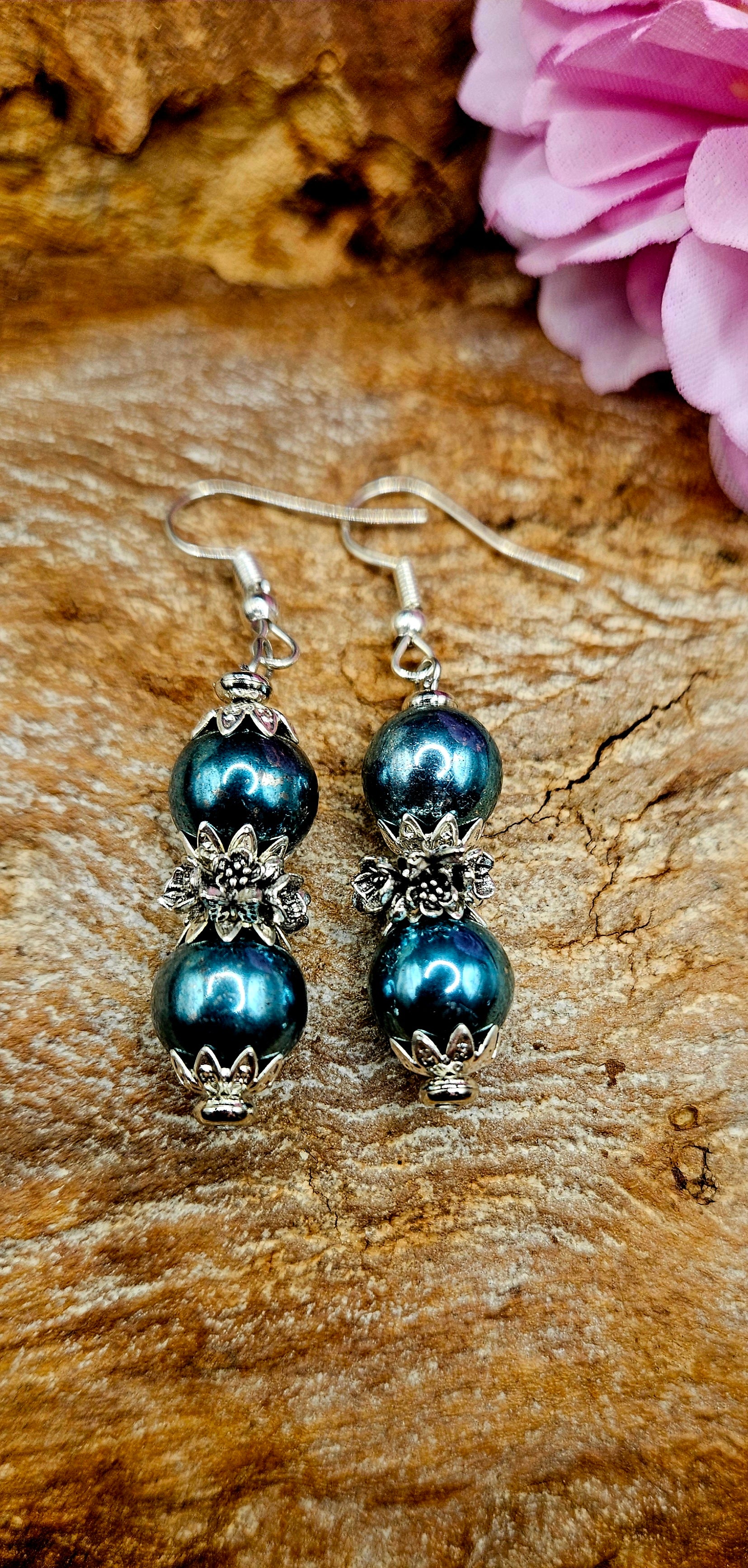 Earrings - Teal Glass Pearls