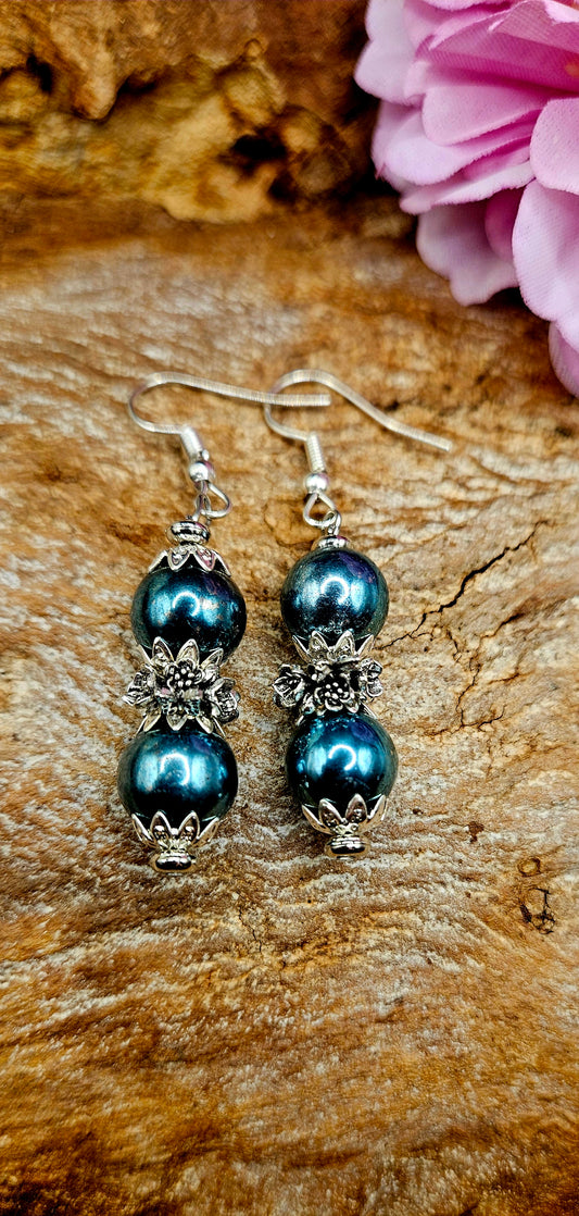 Earrings - Teal Glass Pearls