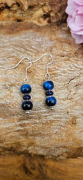 Earrings - Royal Blue Tigerseye Beads