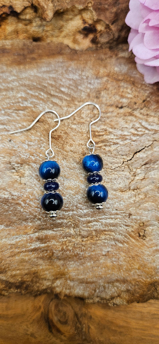 Earrings - Royal Blue Tigerseye Beads