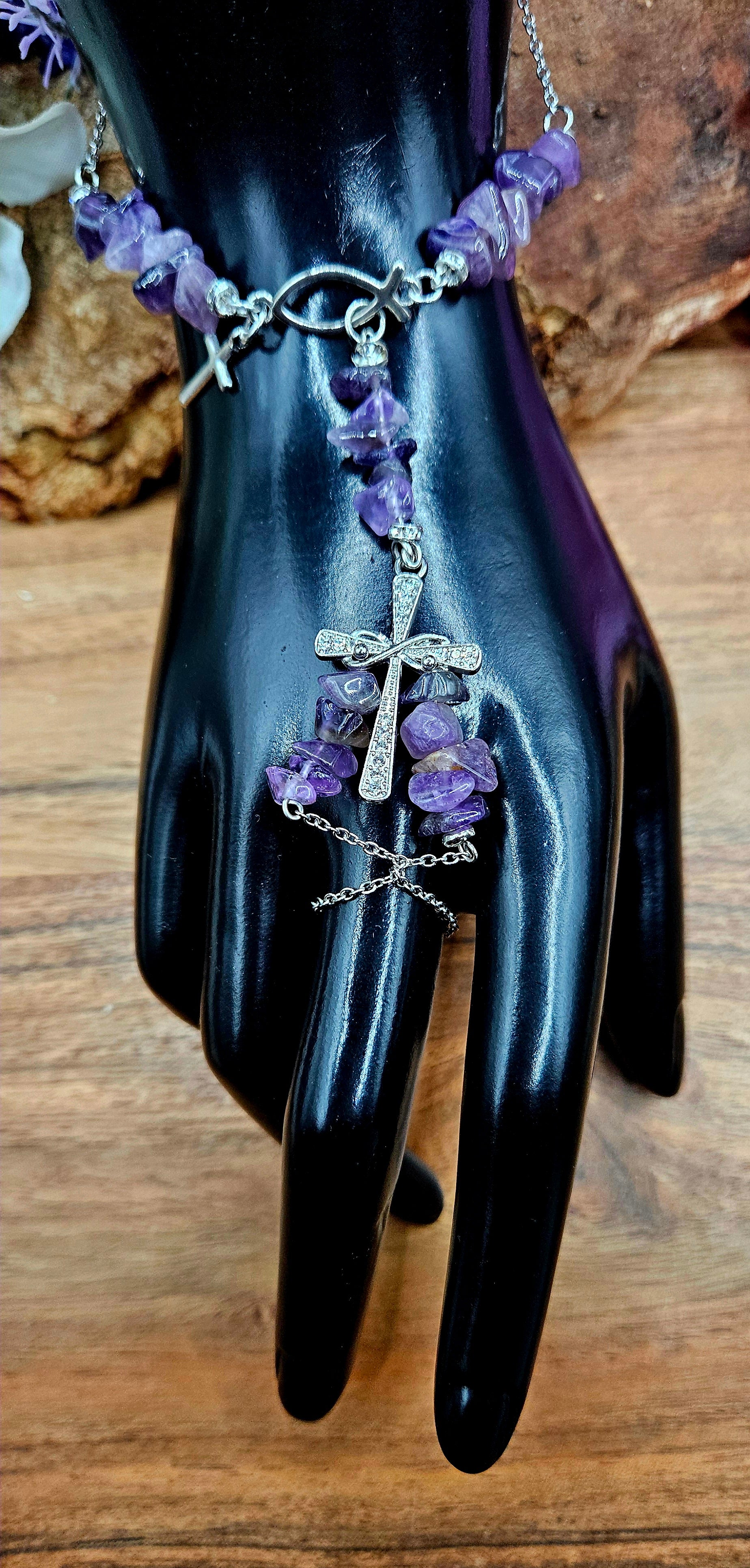 Hand Bracelet - Amethyst Cross