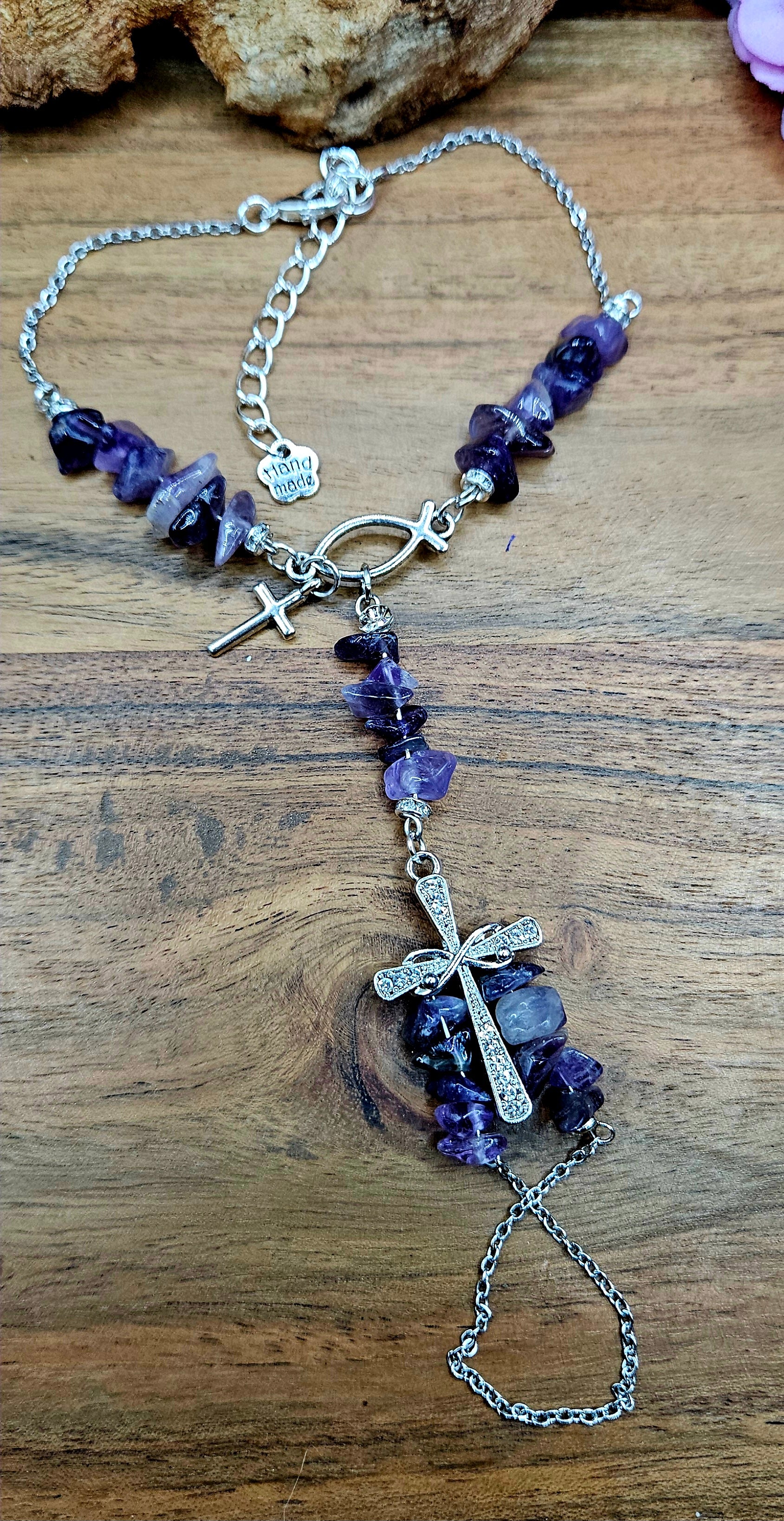 Hand Bracelet - Amethyst Cross