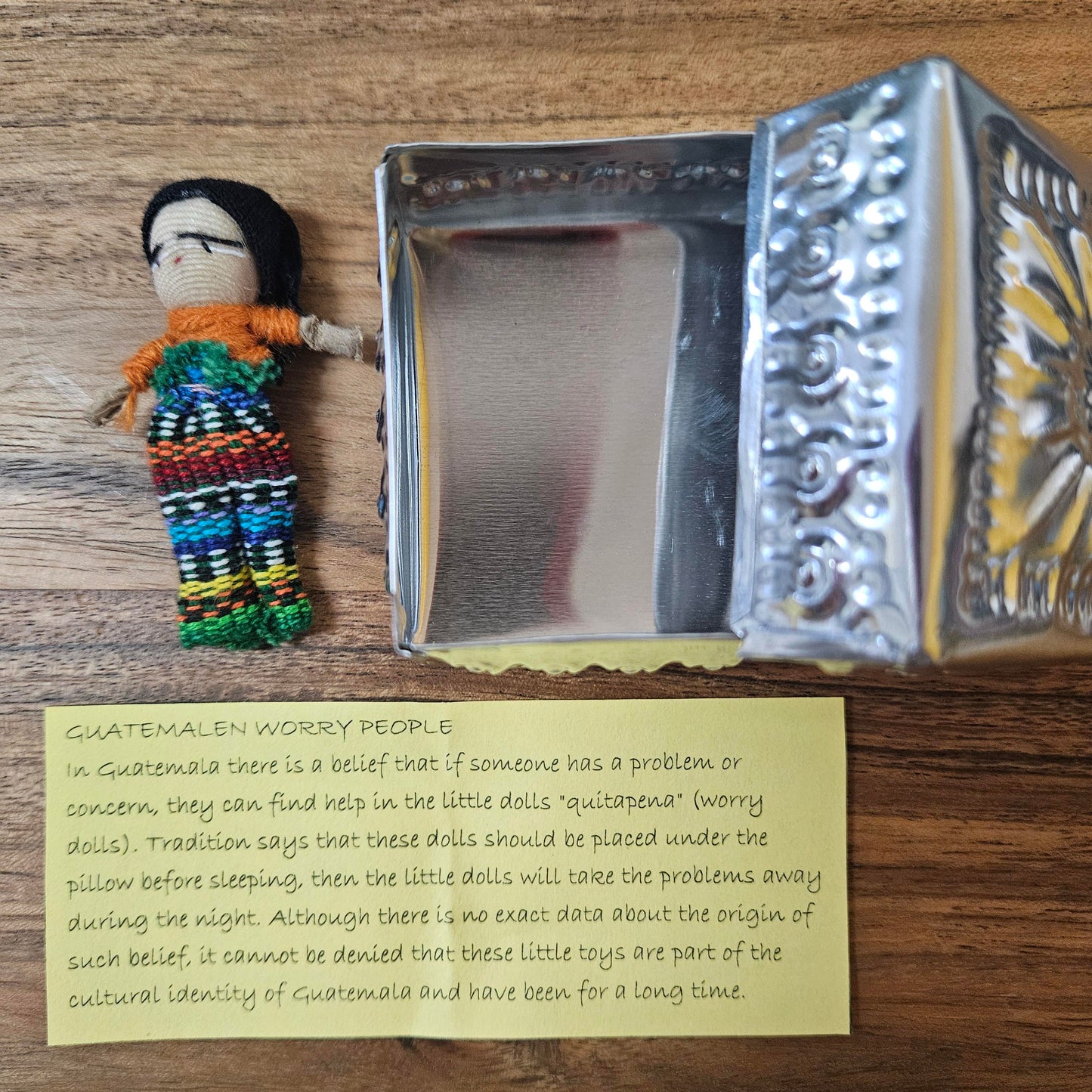 Guatemalan Worry Doll including Hand Pressed tin Box - Doll 9